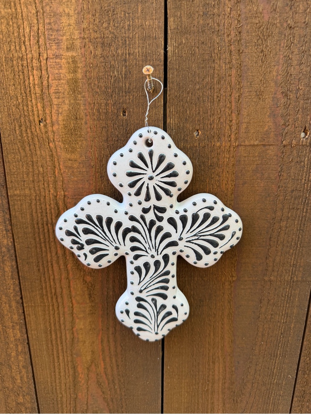 White Decorative Talavera Floral Cross Wall Decor